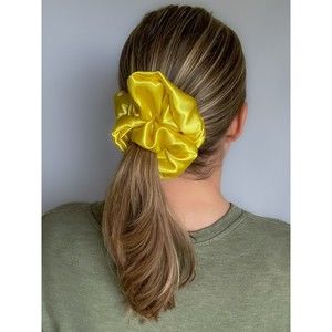 Yellow Silky Satin Scrunchie | Big Scrunchies | Fashion Hair Ties | Team Colors